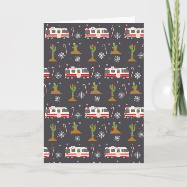 Retro Motorhome RV Camping Desert Christmas Cactus Holiday Card (Front)