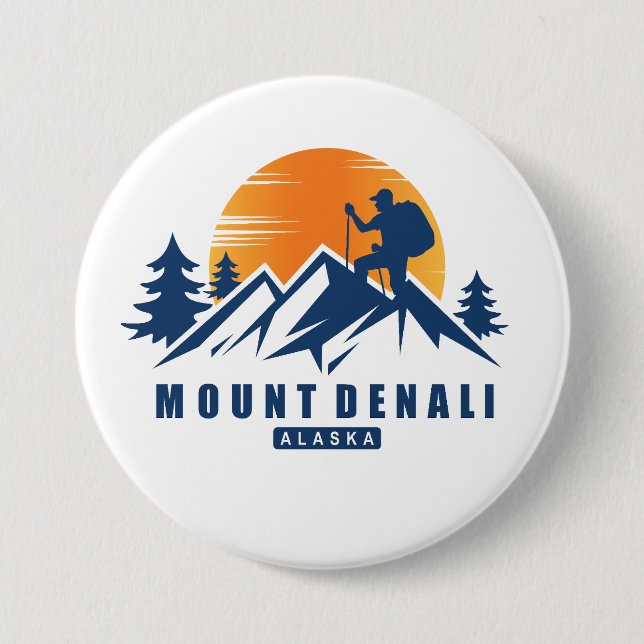 Retro Mount Denali Hike T-Shirt 7.5 Cm Round Badge (Front)