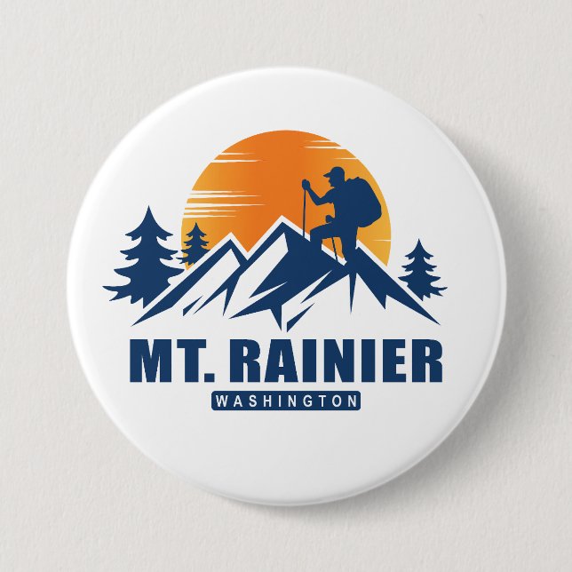 Retro Mount Rainier Hike T-Shirt 7.5 Cm Round Badge (Front)