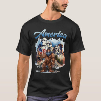 Retro Mount Rushmore Bigfoot Lover American Flag 4 T-Shirt