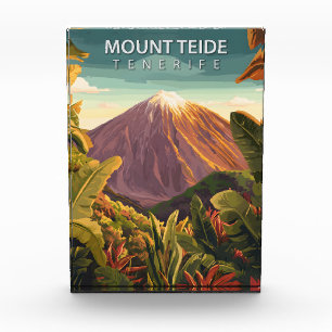 Retro Mount Teide Tenerife Canary Islands Photo Block