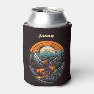 Retro Mountain Adventure Cycling Life Customisable Can Cooler