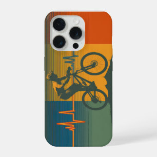 Retro Mountain Biker Heartbeat iPhone 15 Pro Case