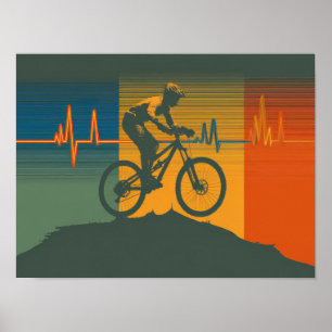 Retro Mountain Biker Heartbeat Poster