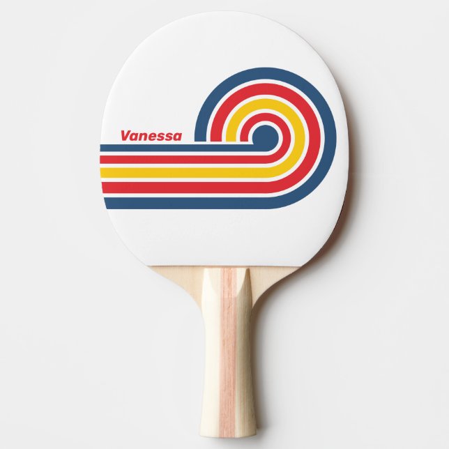 Retro Mountain Curl Stripes with Name Ping Pong Paddle (Front)