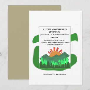 Retro Mountain Forest Baby Shower Invitation Sage