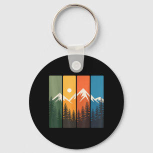 Retro Mountain Forest Sunset Landscape Nature Key Ring