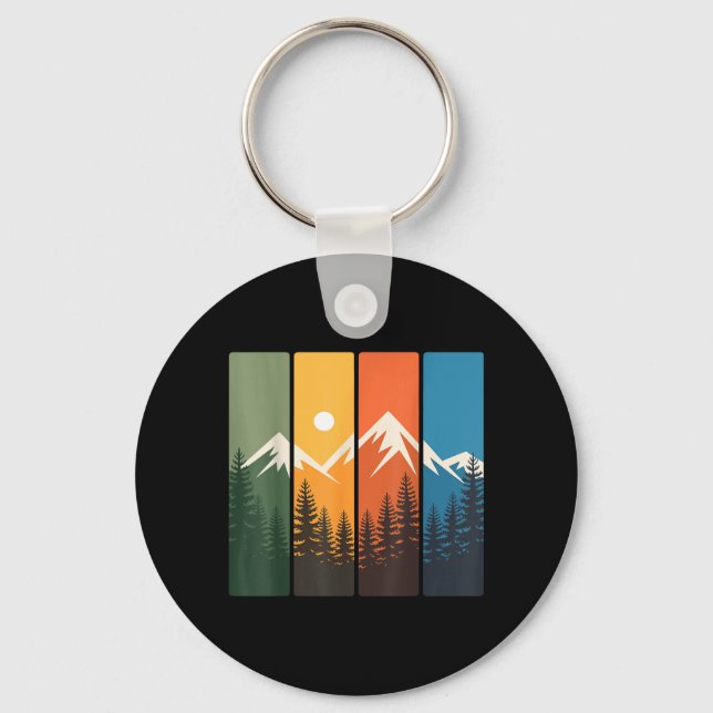 Retro Mountain Forest Sunset Landscape Nature Key Ring (Front)