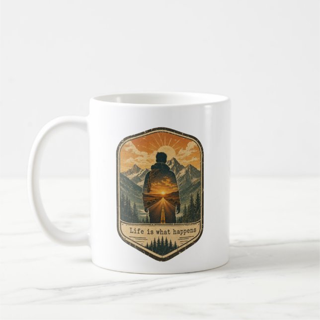 Retro Mountain Hiking Sunrise Coffee  Mug (Left)