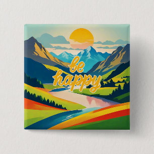 Retro Mountain Landscape 15 Cm Square Badge
