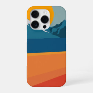 Retro Mountain Landscape Artwork Orange Blue iPhone 16 Pro Case