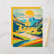 Retro Mountain Landscape "Be Happy"