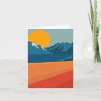 Retro Mountain Landscape Illustration Orange Blue