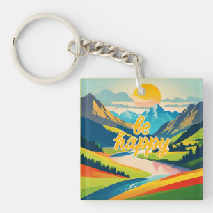 Retro Mountain Landscape Key Ring
