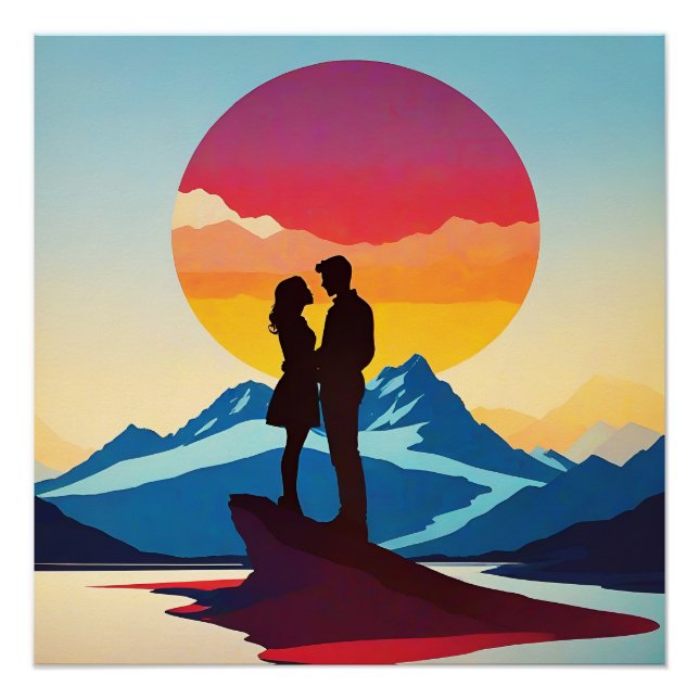 Retro Mountain Landscape Love Poster (Front)