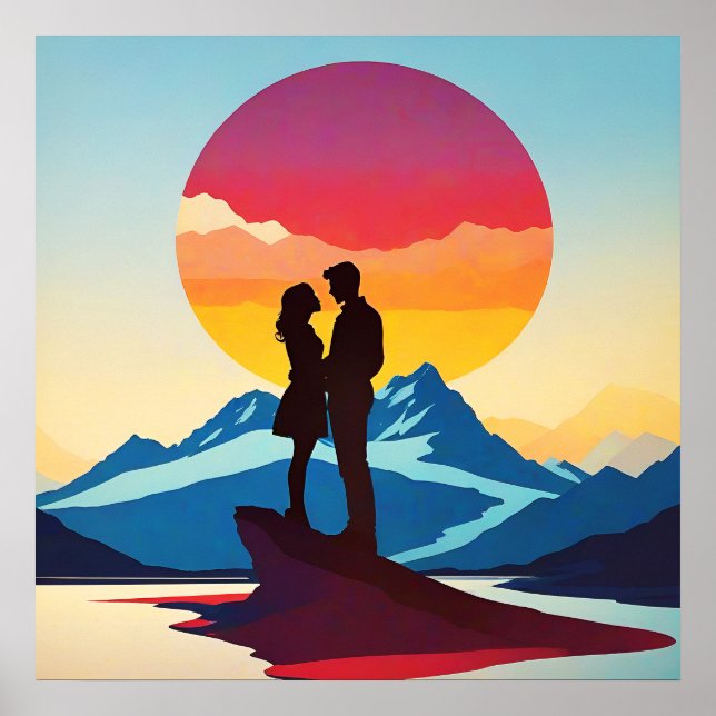 Retro Mountain Landscape Love Poster (Front)