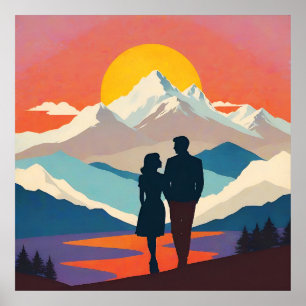 Retro Mountain Landscape Love Poster