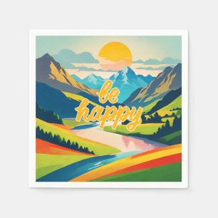 Retro Mountain Landscape Napkin