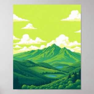 Retro Mountain Landscape Red Blue Poster