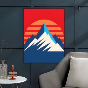 Retro Mountain Landscape Scenery Drawing Poster