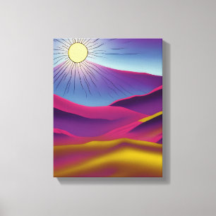 Retro Mountain Sun Abstract Art Canvas Print