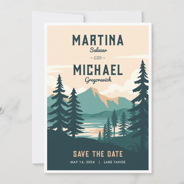 Retro Mountain Wedding Save the Date Invitation (Front)