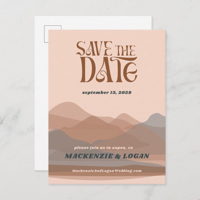 Retro Mountain Weekend Save The Date Postcard (Front/Back)