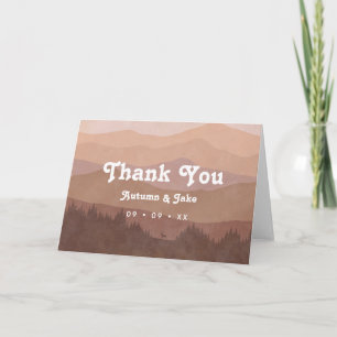 Retro Mountains & Forest Dusty Pink Wedding Thank You Card
