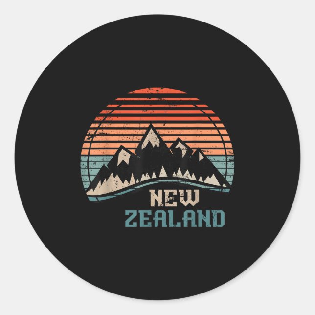 Retro Mountains New Zealand  Classic Round Sticker (Front)