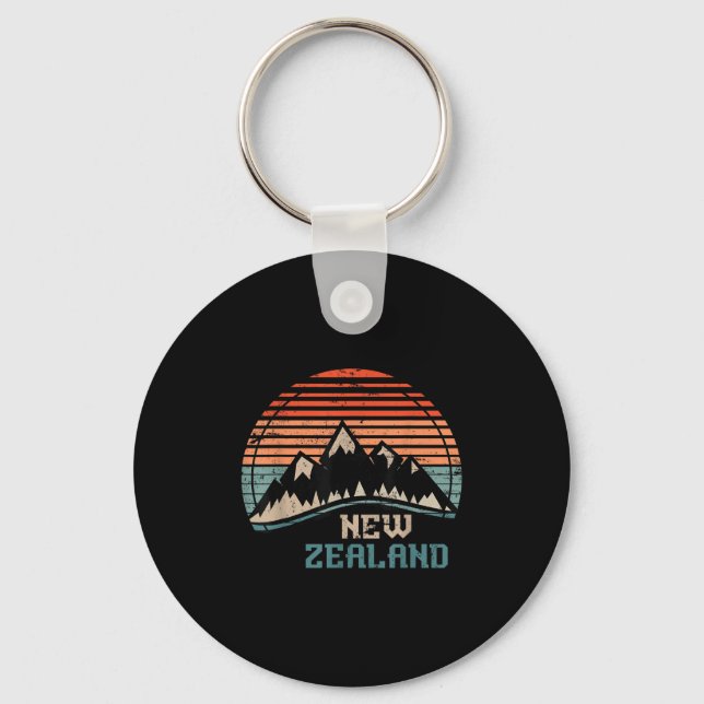 Retro Mountains New Zealand  Key Ring (Front)