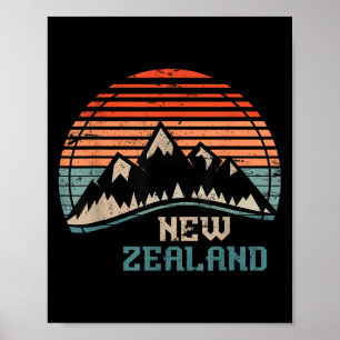 Retro Mountains New Zealand  Poster