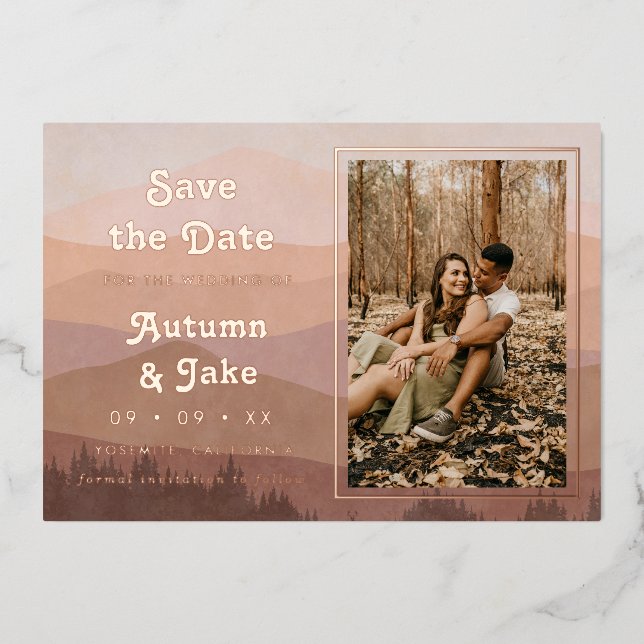 Retro Mountains Photo Wedding Save The Date (Front)