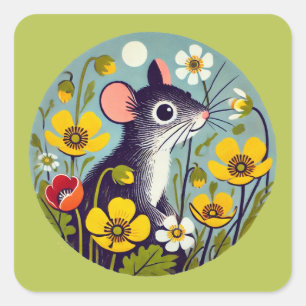 Retro Mouse with Buttercup Square Sticker