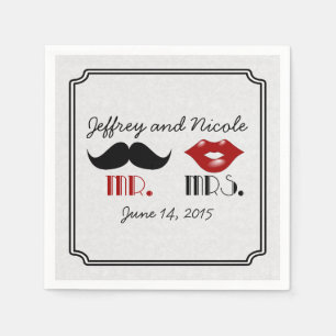 Retro Moustache Custom Wedding Napkin