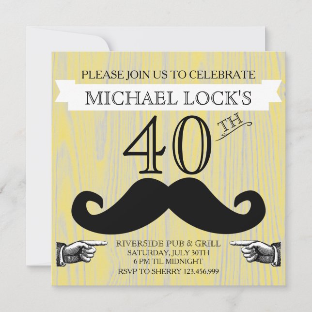 Retro Moustache Men's B'day Bachelor Invitation (Front)