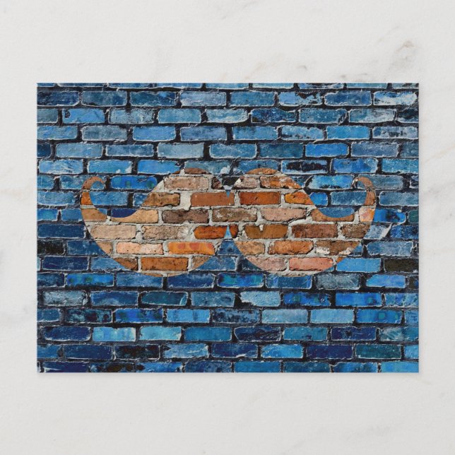 Retro Moustache on Brick Wall Postcard (Front)