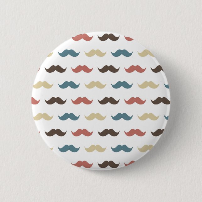 Retro Moustache Pattern in Multi Colours 6 Cm Round Badge (Front)