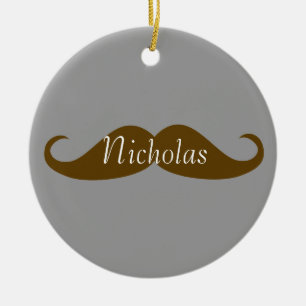 Retro Moustache with Name Ceramic Tree Decoration