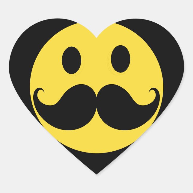 Retro Moustache Yellow Face Heart Sticker (Front)