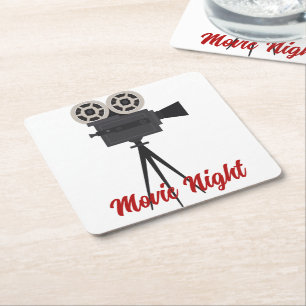 Retro Movie Camera Customisable Square Paper Coaster