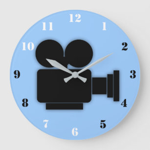 RETRO MOVIE CAMERA WITH BLACK AND WHITE NUMBERS LARGE CLOCK