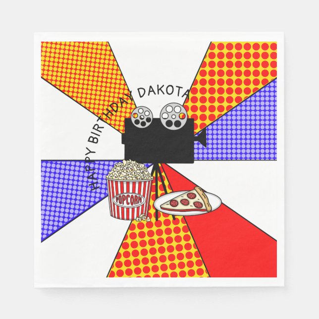 Retro Movie Night Birthday Party   Napkin (Front)