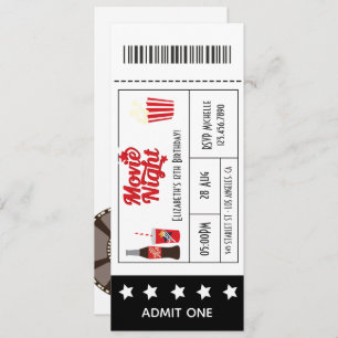 Retro Movie Night Birthday Party Ticket Invitation