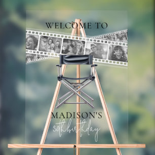 Retro Movie Night Film Strip Custom Photos Welcome Acrylic Sign