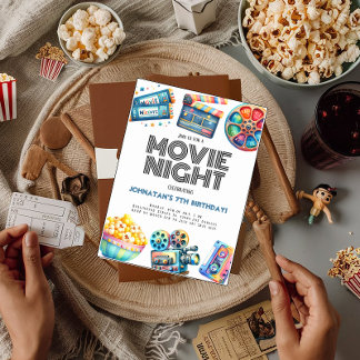 Retro Movie Night Kids Birthday Invitation