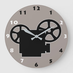 RETRO MOVIE PROJECTOR WITH BLACK AND WHITE NUMBERS LARGE CLOCK