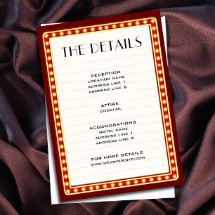 Retro Movie Theatre Marquee Sign Wedding Details Enclosure Card
