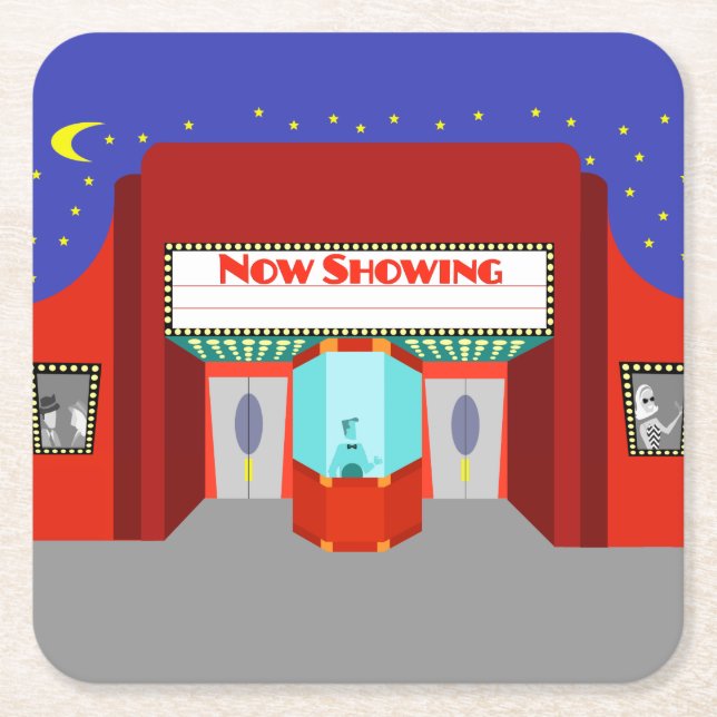 Retro Movie Theatre Paper Coaster (Front)
