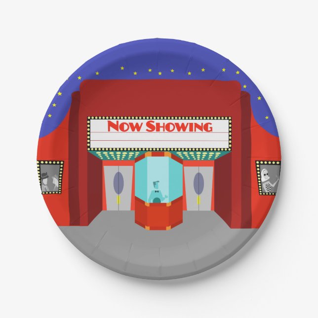 Retro Movie Theatre Paper Plates (Front)