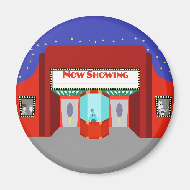 Retro Movie Theatre Round Magnet (Front)